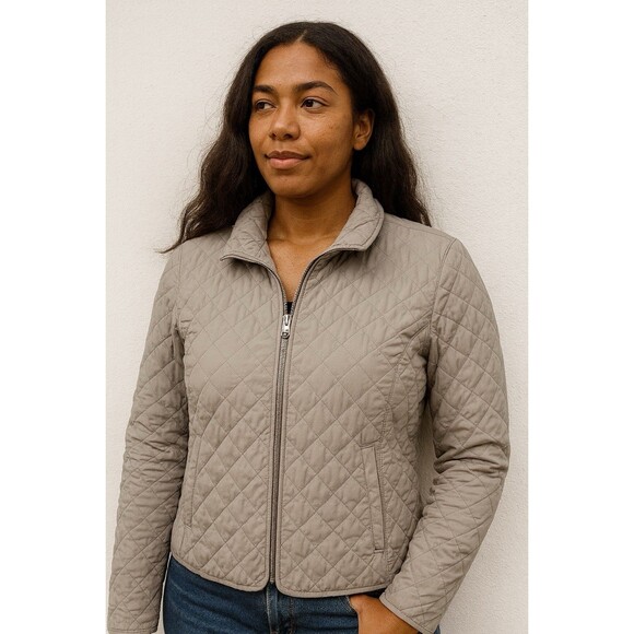 Eddie Bauer Womens Coat L Tan Jacket Basic Goose Down Quilted Outdoor Classic - Picture 1 of 16